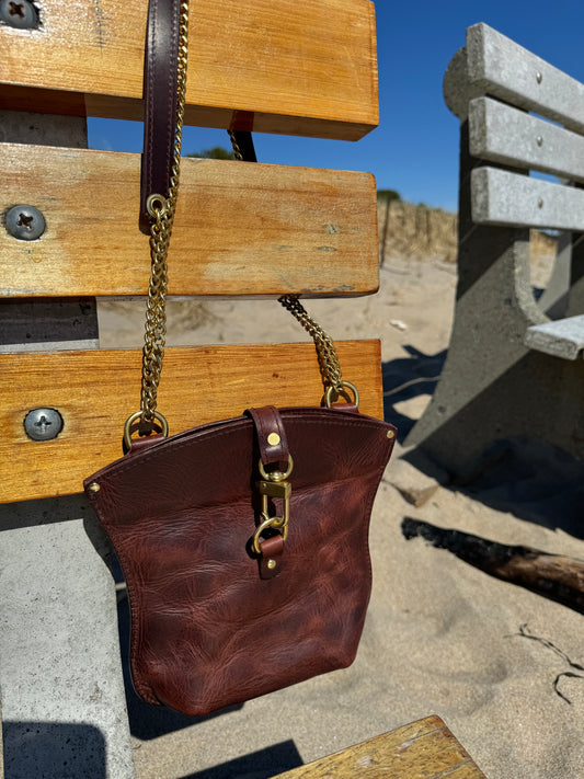 Rustic Crossbody Bag with Solid Brass Two-Position Chain Strap and Solid Brass Snap Closure in La Bretagna Conceria Leather